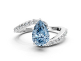 White gold Fancy Blue Pear  Solitaire Twist Band with Pave Set Diamonds and Four-Prong Setting_108