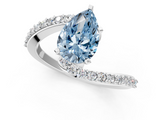 White gold Fancy Blue Pear  Solitaire Twist Band with Pave Set Diamonds and Four-Prong Setting_109