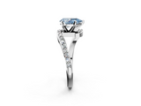 White gold Fancy Blue Pear  Solitaire Twist Band with Pave Set Diamonds and Four-Prong Setting_110