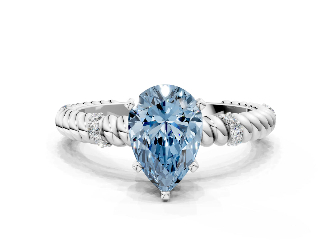 White gold Fancy Blue Pear  Solitaire Twisted Band Prong Set Engagement Ring_61