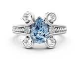 White gold Fancy Blue Pear  Solitaire Twisted Band Scroll Prong Ring_3