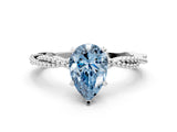 White gold Fancy Blue Pear  Solitaire Twisted Band with Bead Prong Setting_373