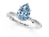 White gold Fancy Blue Pear  Solitaire Twisted Band with Bead Prong Setting_373