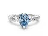 White gold Fancy Blue Pear  Solitaire Twisted Band with Pavé Accents and Four-Prong Setting_3