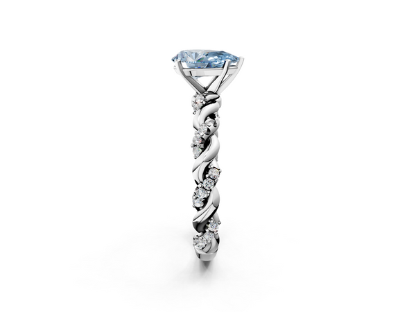 White gold Fancy Blue Pear Cut Diamond Solitaire Ring with Twisted Band and Pavé Accents