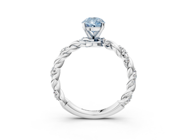 White gold Fancy Blue Pear Cut Diamond Solitaire Ring with Twisted Band and Pavé Accents