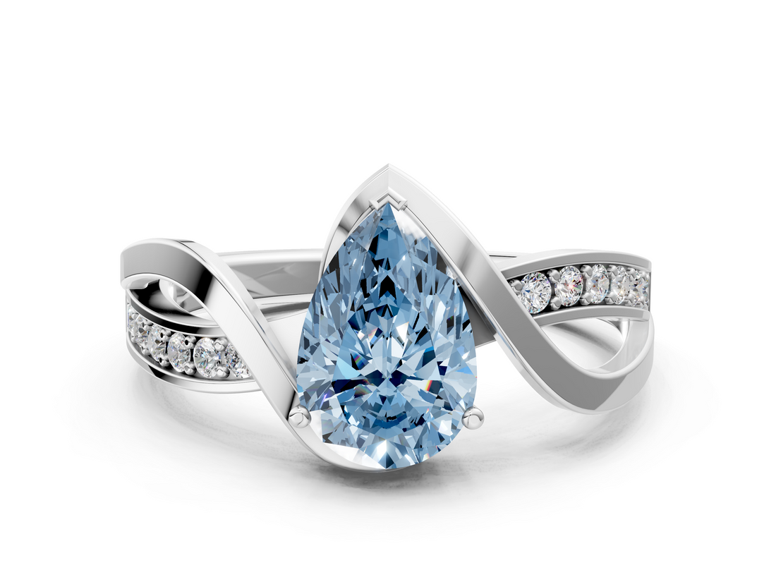 White gold Fancy Blue Pear  Solitaire Twisted Band with Prong Setting_3
