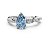 White gold Fancy Blue Pear  Solitaire Twisted Pave Diamond Ring with Four-Prong Setting_128