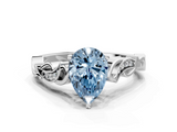 White gold Fancy Blue Pear  Solitaire Vine Band with Milgrain Prong Setting_3