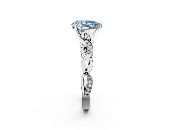Platinum Fancy Blue Pear  Solitaire Vine Band with Milgrain Prong Setting