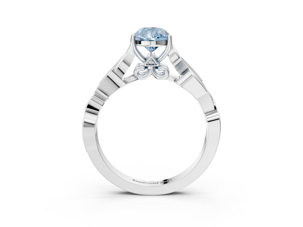 Platinum Fancy Blue Pear  Solitaire Vine Band with Milgrain Prong Setting
