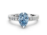 White gold Fancy Blue Pear  Solitaire with Pavé Band and Four-Prong Setting_302