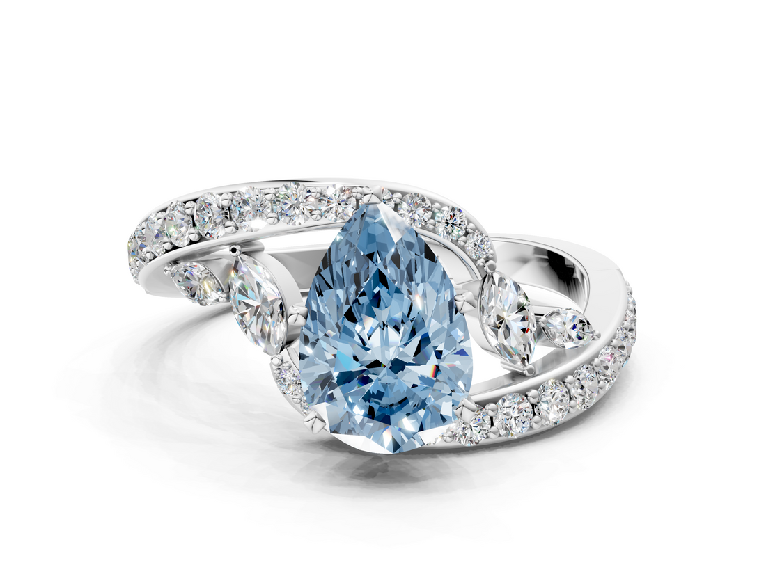 White gold Fancy Blue Pear  Solitaire with Pavé Twist Band and Four-Prong Setting_41