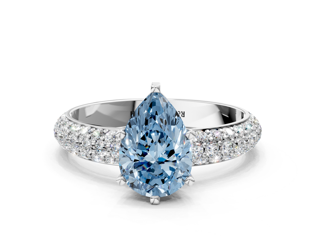 White gold Fancy Blue Pear  Solitaire with Pave Band and Four-Prong Setting_3