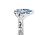 White gold Fancy Blue Pear  Solitaire with Side Baguettes and Channel Set Band_84