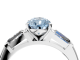 White gold Fancy Blue Pear  Solitaire with Tapered Baguette Side Stones on a Classic Band with Four-Prong Setting_60