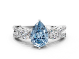 White gold Fancy Blue Pear  Three-Stone Diamond Ring with Pavé Split Shank and Four-Prong Setting_113