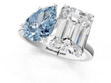 White gold Fancy Blue Pear  and Emerald Cut Toi Moi Ring with Prong Setting_64