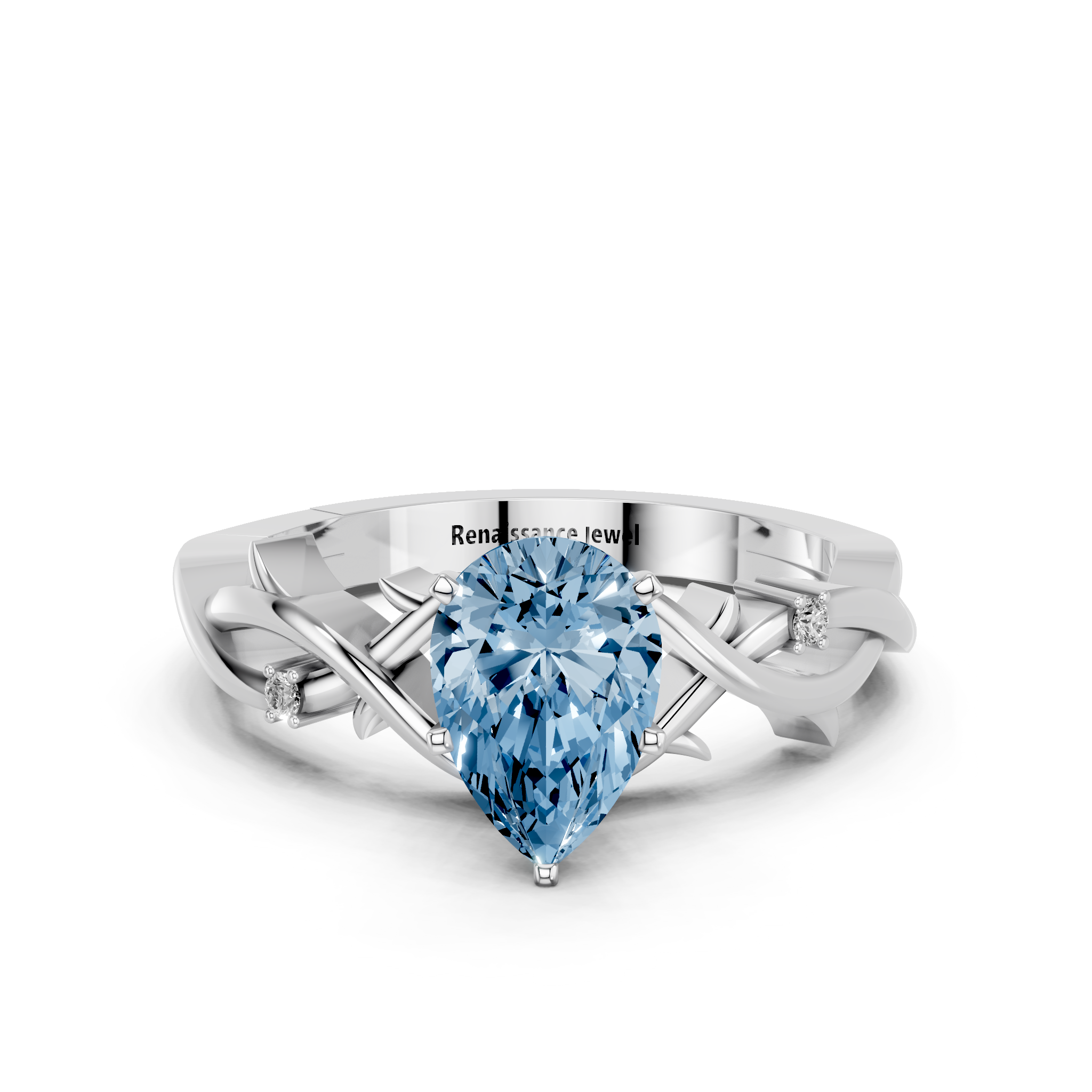White gold Fancy Blue Pear cut Solitaire Twisted Band Prong Setting Ring_15