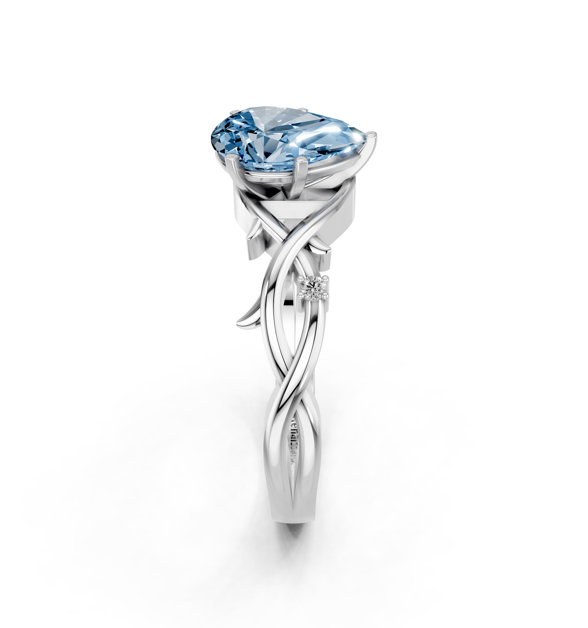 White gold Fancy Blue Pear cut Solitaire Twisted Band Prong Setting Ring_8