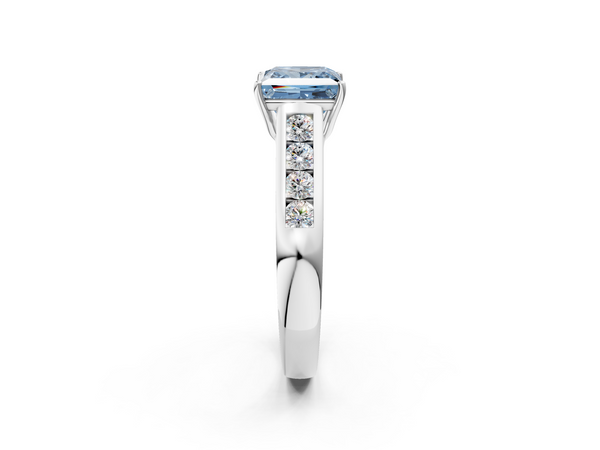 Platinum Fancy Blue Princess  Brilliant Channel-Set Solitaire Ring with Four-Prong Setting
