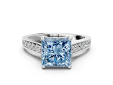 White gold Fancy Blue Princess  Brilliant Cut Diamond Engagement Ring with Pavé Band and Four-Prong Setting_48