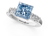 White gold Fancy Blue Princess  Brilliant Cut Diamond Five-Stone Prong Set Engagement Ring with Channel Band_26