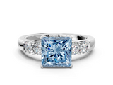 White gold Fancy Blue Princess  Brilliant Cut Diamond Five-Stone Prong Set Engagement Ring with Channel Band_36