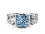 White gold Fancy Blue Princess  Brilliant Diamond Channel Set Wide Band Ring with Bezel Setting_20