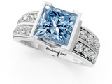 White gold Fancy Blue Princess  Brilliant Diamond Channel Set Wide Band Ring with Bezel Setting_21