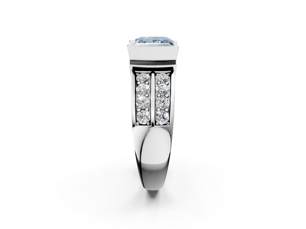 White gold Fancy Blue Princess  Brilliant Diamond Channel Set Wide Band Ring with Bezel Setting