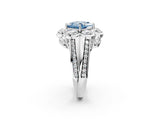 White gold Fancy Blue Princess  Brilliant Flower Halo Diamond Split Shank Ring_77