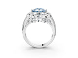 White gold Fancy Blue Princess  Brilliant Flower Halo Diamond Split Shank Ring_78