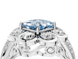 White gold Fancy Blue Princess  Brilliant Flower Halo Diamond Split Shank Ring_79