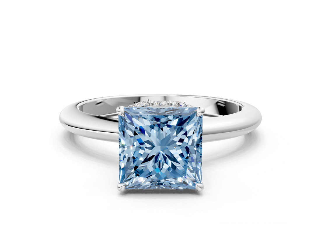 White gold Fancy Blue Princess  Brilliant Solitaire Engagement Ring with Six-Prong Setting and Classic Band_20