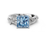 White gold Fancy Blue Princess  Brilliant Solitaire with Leaf Motif Band and Four-Prong Setting_62