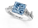 White gold Fancy Blue Princess  Brilliant Solitaire with Leaf Motif Band and Four-Prong Setting_63