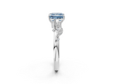 White gold Fancy Blue Princess  Brilliant Solitaire with Leaf Motif Band and Four-Prong Setting_64
