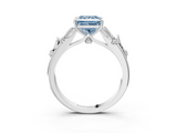 White gold Fancy Blue Princess  Brilliant Solitaire with Leaf Motif Band and Four-Prong Setting_65