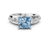 White gold Fancy Blue Princess  Brilliant Solitaire with Side Stones on a Pave Band and Four-Prong Setting_30