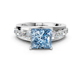 White gold Fancy Blue Princess  Brilliant Solitaire with Side Stones on a Pave Band and Four-Prong Setting_84