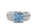 White gold Fancy Blue Princess  Cluster Diamond Engagement Ring with Pavé Band and Four-Prong Setting_56