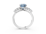 White gold Fancy Blue Princess  Cluster Diamond Engagement Ring with Pavé Band and Four-Prong Setting_65