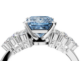 White gold Fancy Blue Princess  Cluster Diamond Engagement Ring with Pavé Band and Four-Prong Setting_66