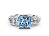 White gold Fancy Blue Princess  Cluster Diamond Engagement Ring with Pavé Band and Four-Prong Setting_79