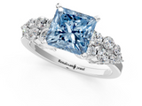 White gold Fancy Blue Princess  Cluster Diamond Engagement Ring with Pavé Band and Four-Prong Setting_80