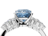 White gold Fancy Blue Princess  Cluster Diamond Engagement Ring with Pavé Band and Four-Prong Setting_83