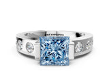 White gold Fancy Blue Princess Cut Brilliant Channel-Set Diamond Ring with Bezel Prong Setting_12