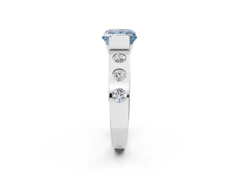 White gold Fancy Blue Princess Cut Brilliant Channel-Set Diamond Ring with Bezel Prong Setting_14