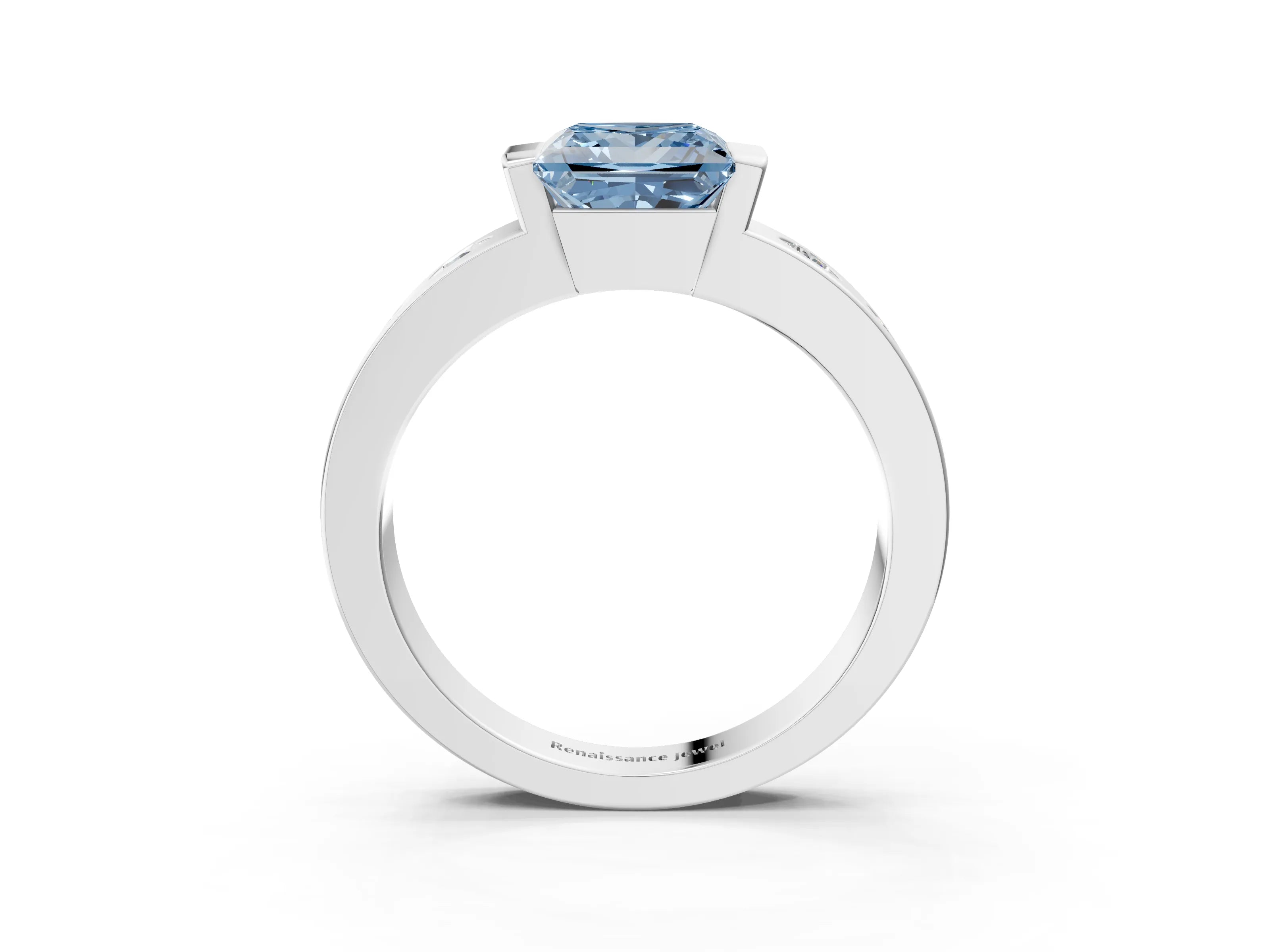 White gold Fancy Blue Princess Cut Brilliant Channel-Set Diamond Ring with Bezel Prong Setting_15